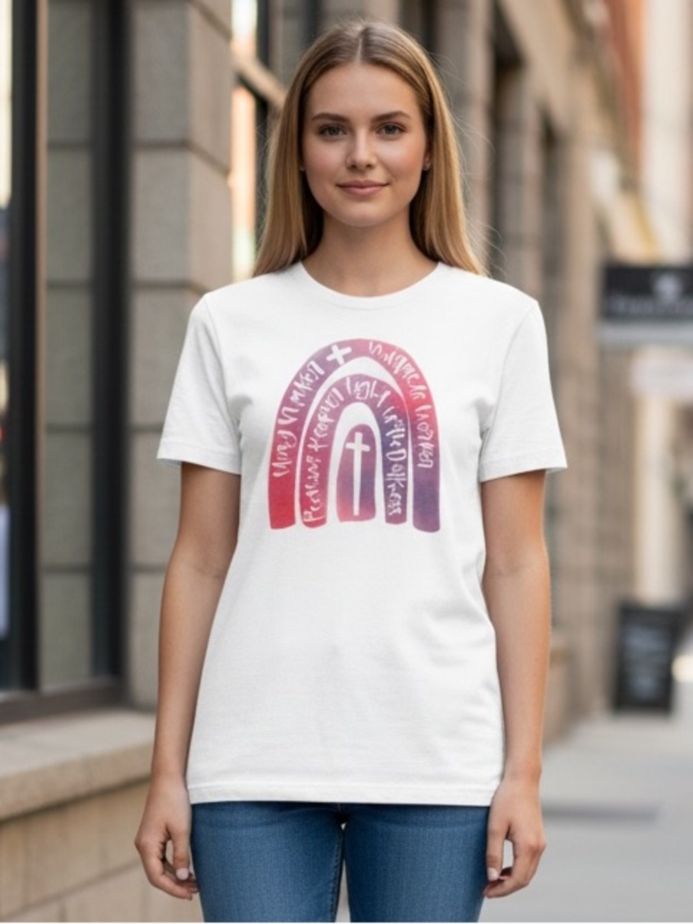 Next Level Christian Graphic Tee Women’s Small Way Maker Faith Rainbow Shirt
